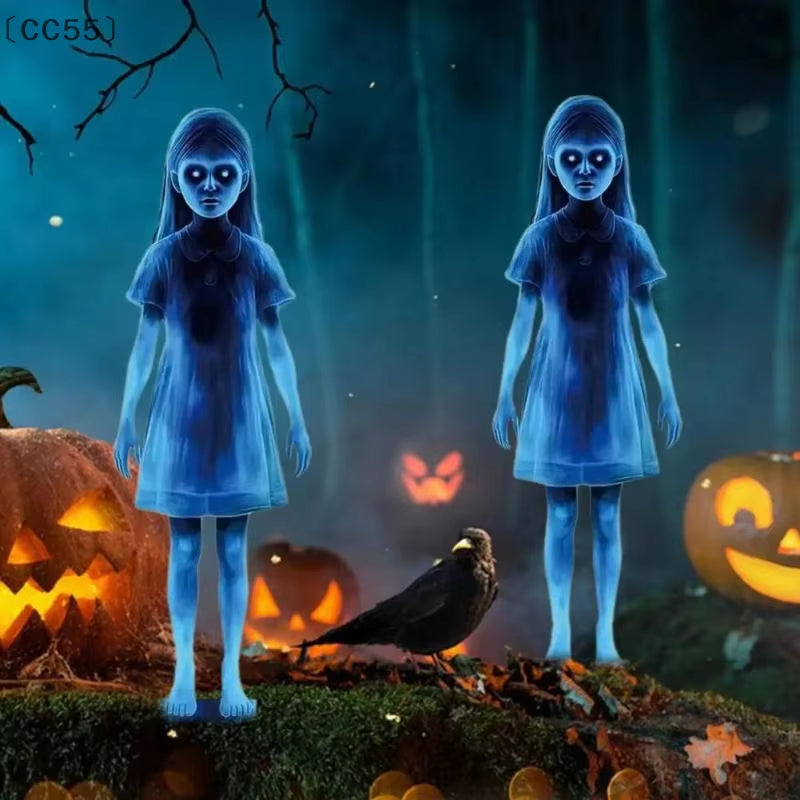 〔Cc55〕1/2Pcs Halloween Scary Ghost Girl Garden Stake Twin Female Ghost Courtyard Insertion Decor Lawn Patio Haunted Metal