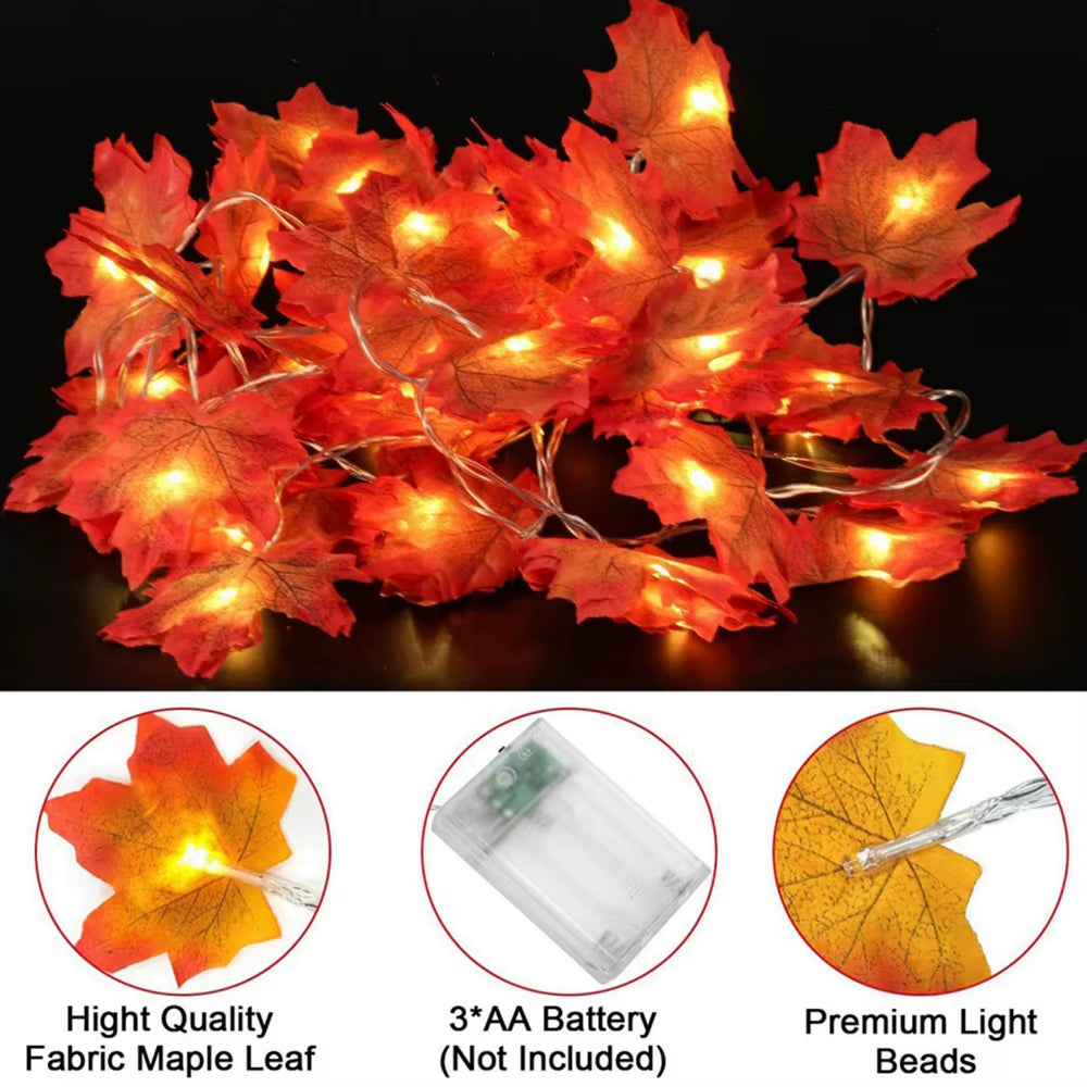  Fall Pumpkin Maple Leaf String Lights Garland 