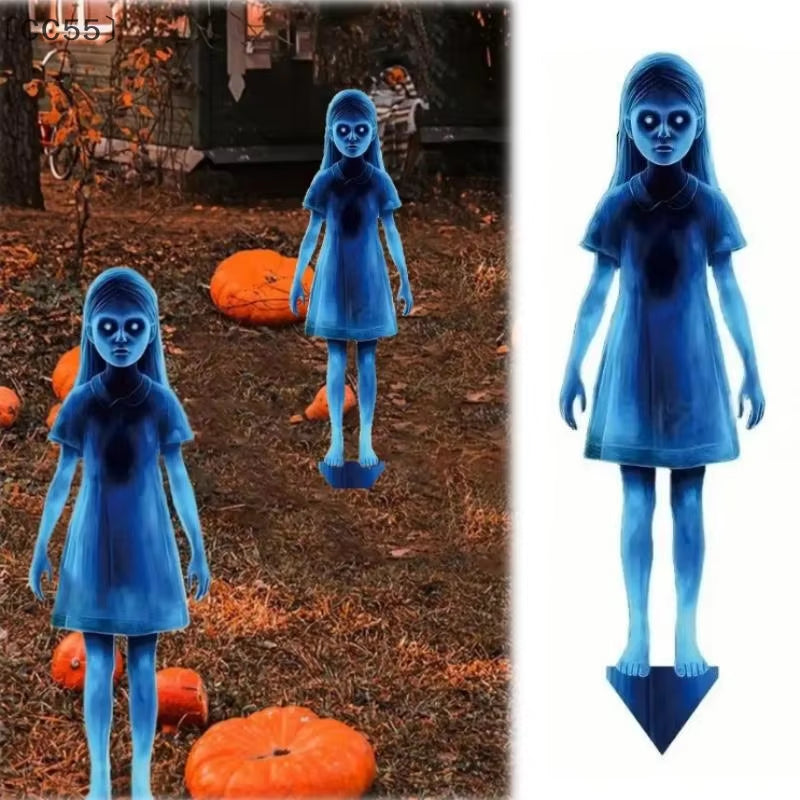 〔Cc55〕1/2Pcs Halloween Scary Ghost Girl Garden Stake Twin Female Ghost Courtyard Insertion Decor Lawn Patio Haunted Metal