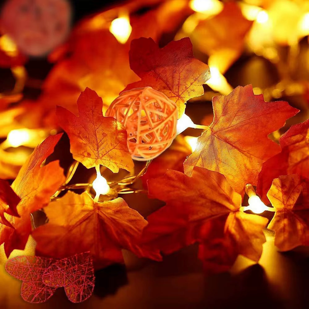  Fall Pumpkin Maple Leaf String Lights Garland 