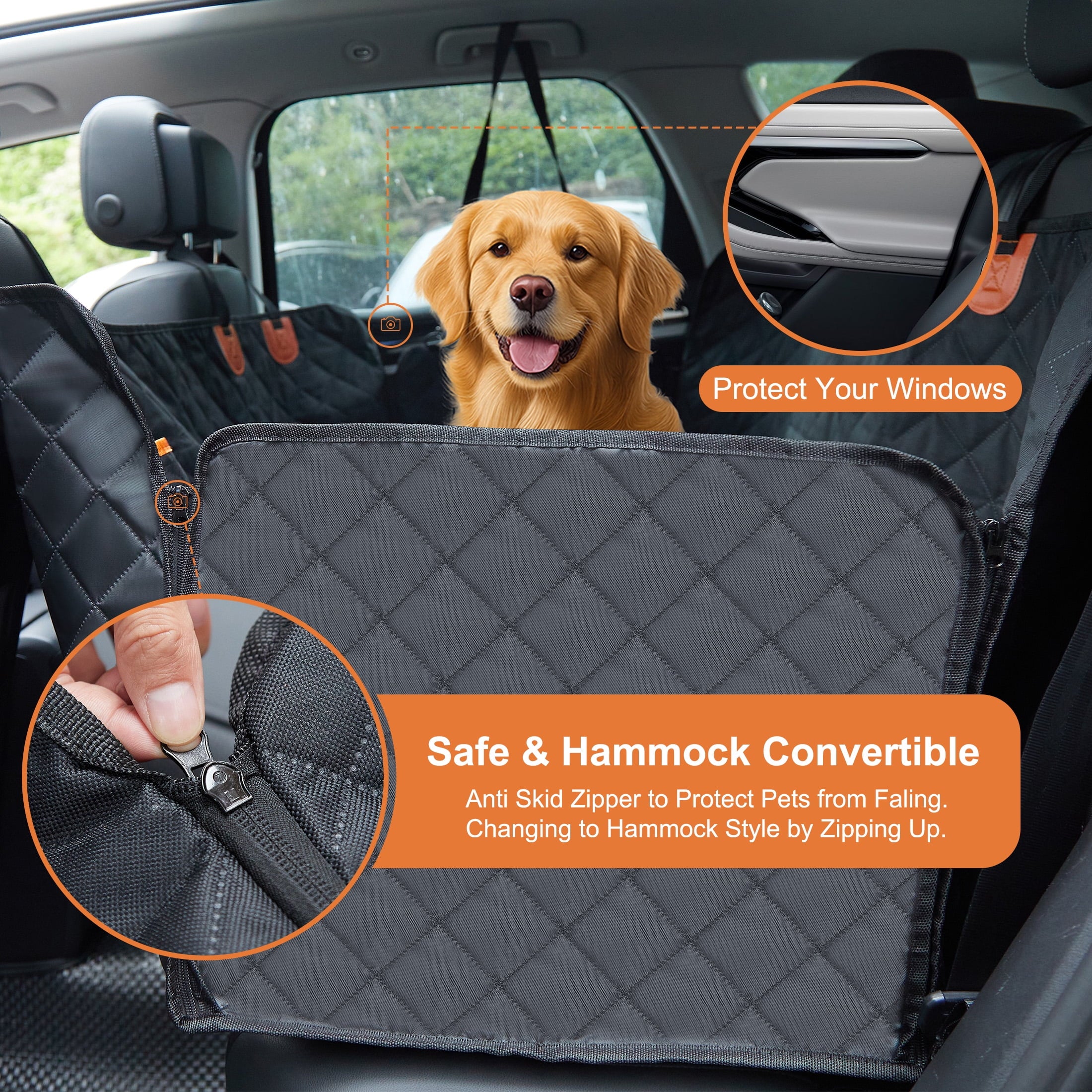 Onekaw Dog Car Seat Cover for Back Seat – All Waterproof Heavy‑Duty 600D Dog Hammock with Seat Belts & Side Flaps – Scratch‑Proof, Non‑Slip Pet Seat Protector for Cars, Trucks & Suvs – Black