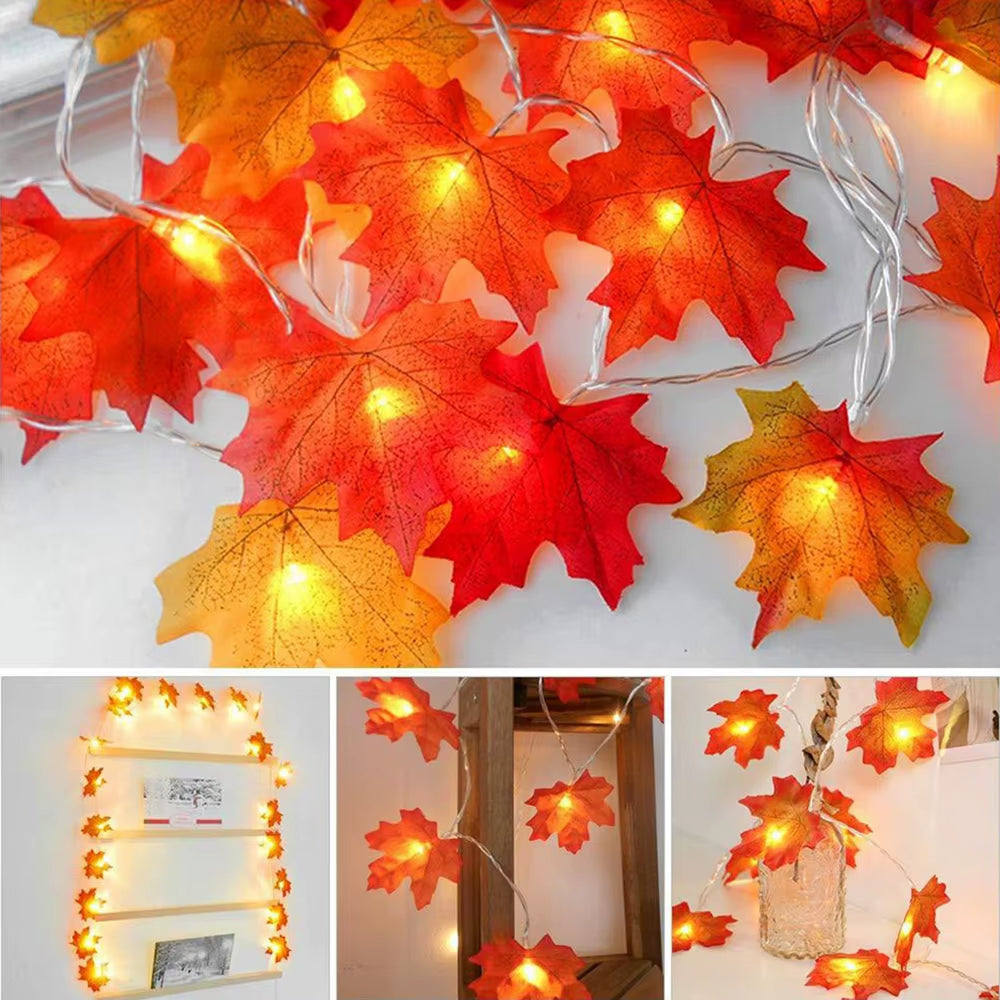  Fall Pumpkin Maple Leaf String Lights Garland 