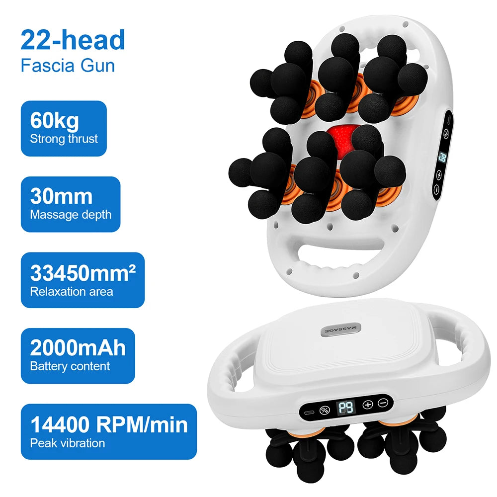 22-Head Fascia Gun High-Frequency Vibration Body Massage Gun Back and Waist Massager Neck Shoulder Massager Muscle Masajeador