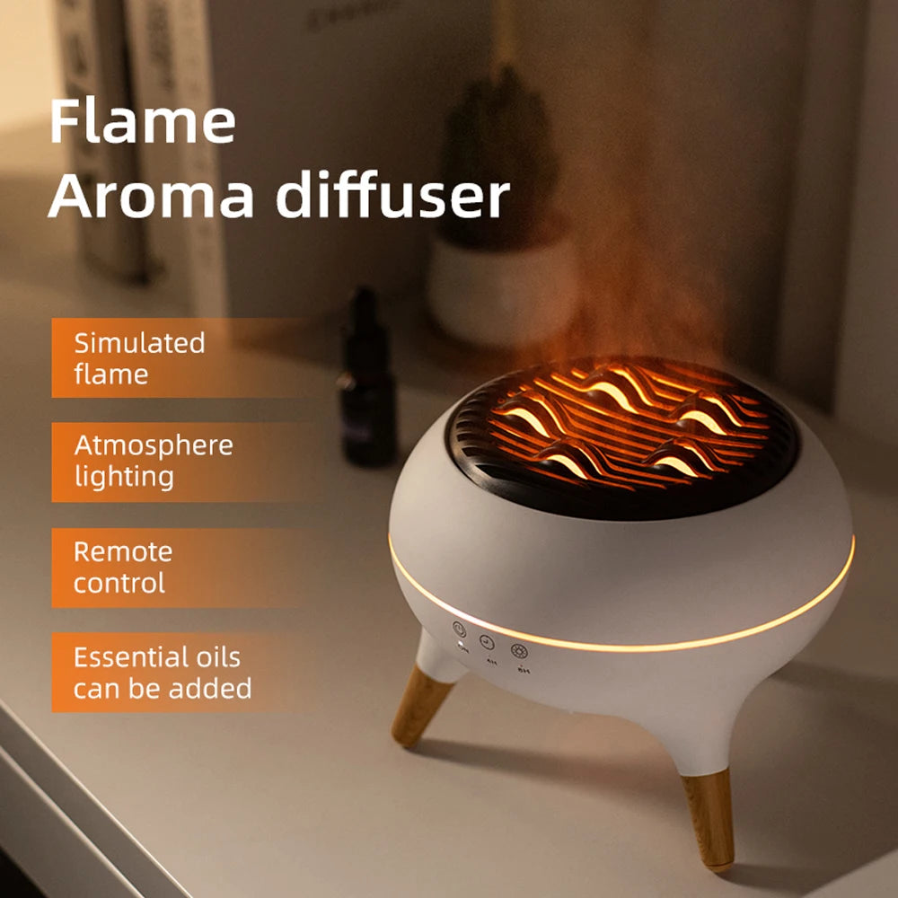 350Ml Humidifier Aromatherapy Essential Oil Simulate Flame Aroma Diffuser,Remote Control Adjusted Colorful Atmosphere Lighting,