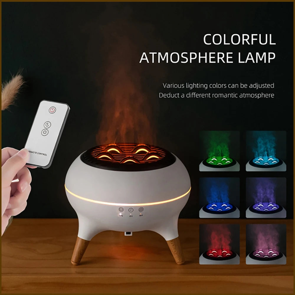 350Ml Humidifier Aromatherapy Essential Oil Simulate Flame Aroma Diffuser,Remote Control Adjusted Colorful Atmosphere Lighting,