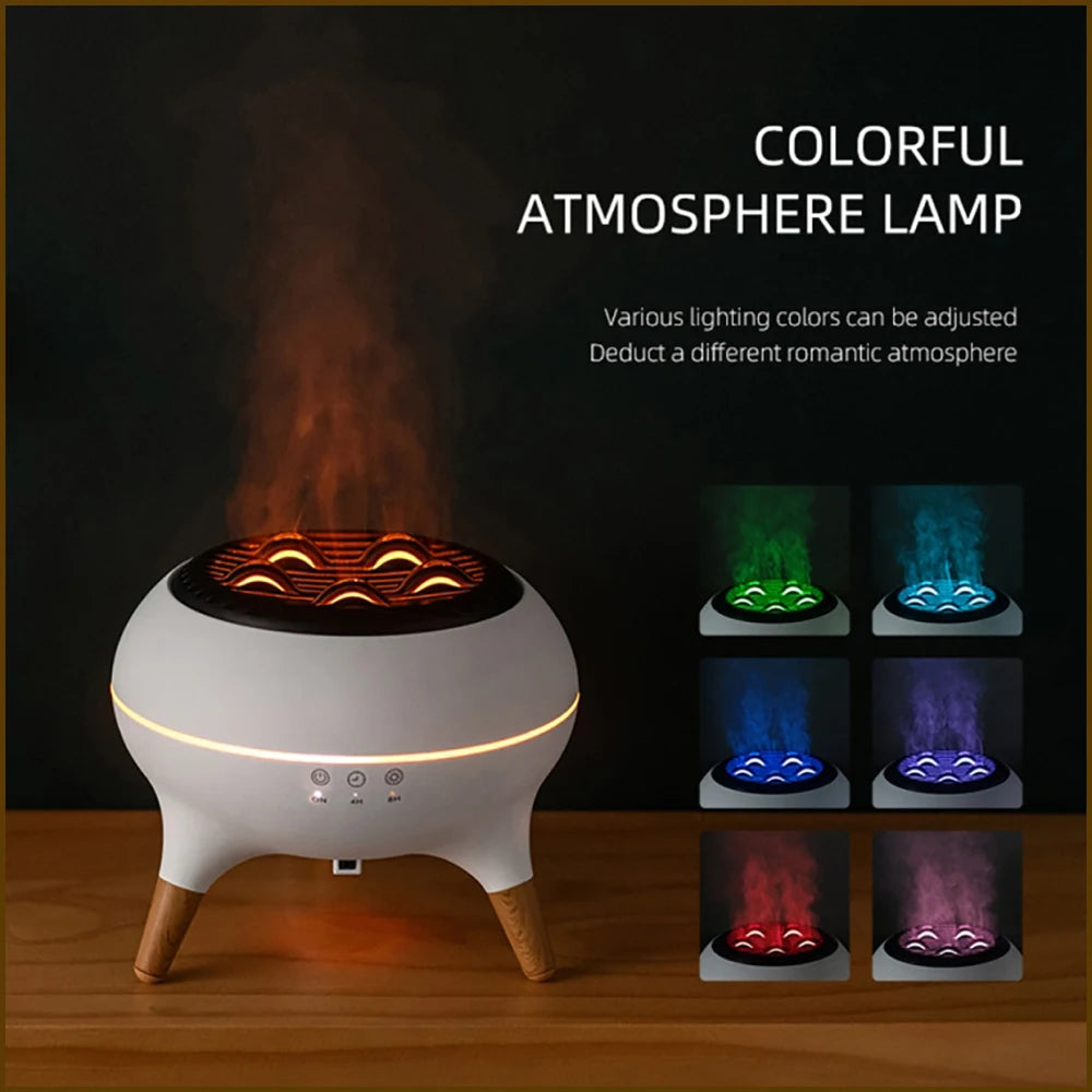 350Ml Humidifier Aromatherapy Essential Oil Simulate Flame Aroma Diffuser,Remote Control Adjusted Colorful Atmosphere Lighting,