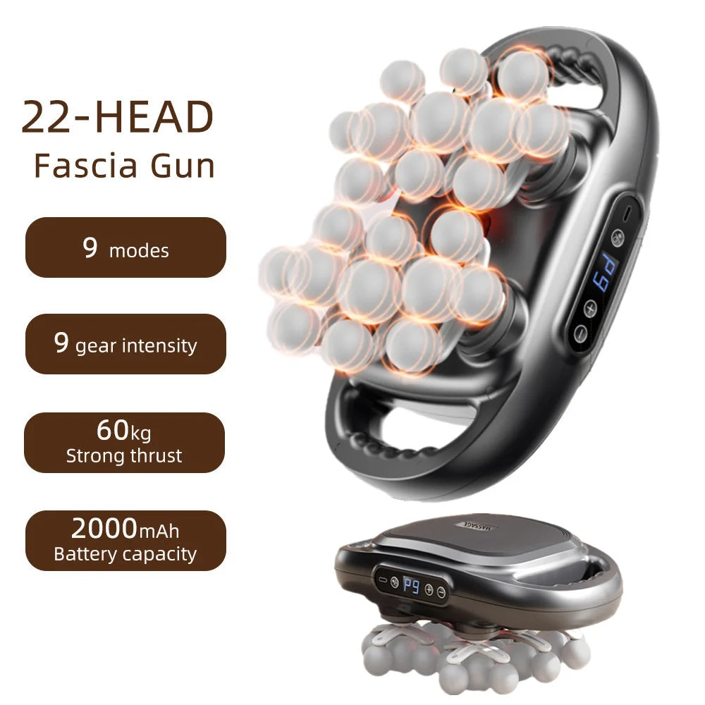22-Head Fascia Gun High-Frequency Vibration Body Massage Gun Back and Waist Massager Neck Shoulder Massager Muscle Masajeador