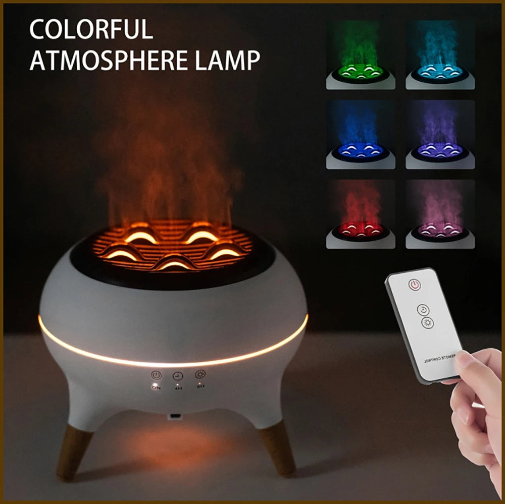 350Ml Humidifier Aromatherapy Essential Oil Simulate Flame Aroma Diffuser,Remote Control Adjusted Colorful Atmosphere Lighting,
