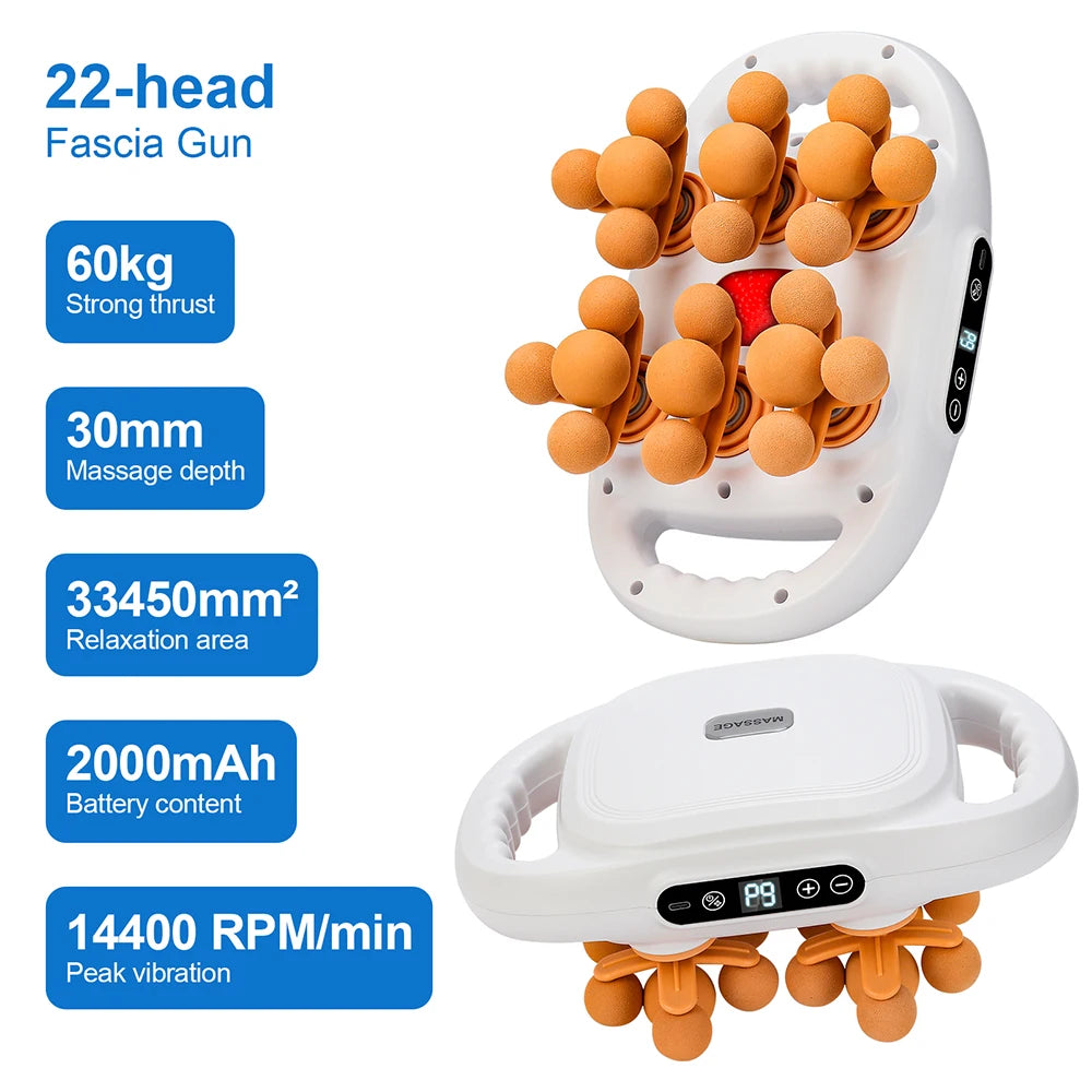 22-Head Fascia Gun High-Frequency Vibration Body Massage Gun Back and Waist Massager Neck Shoulder Massager Muscle Masajeador